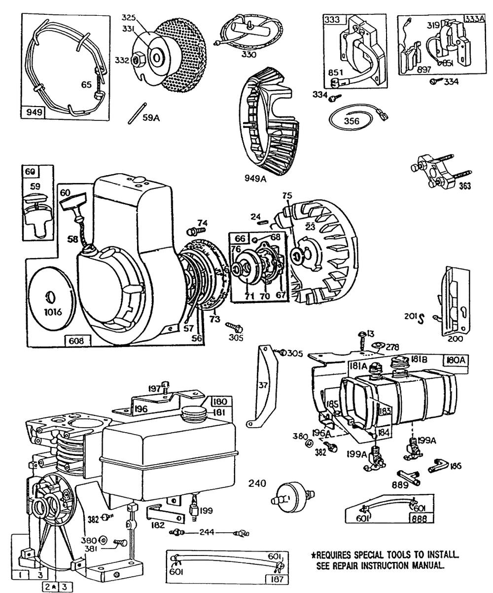 Blower Hsg,fuel Tanks,rewind Diagram and Parts List for 80331-1639-01  Briggs and Stratton Engine